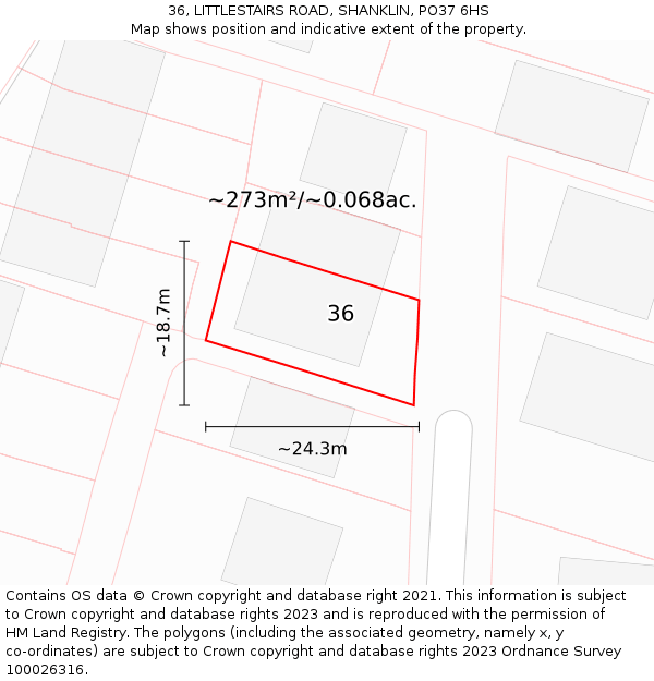 36, LITTLESTAIRS ROAD, SHANKLIN, PO37 6HS: Plot and title map