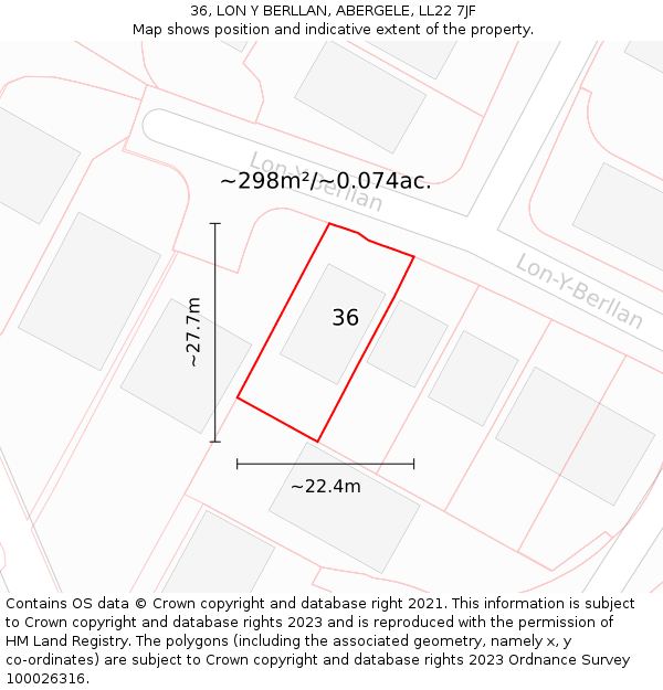 36, LON Y BERLLAN, ABERGELE, LL22 7JF: Plot and title map