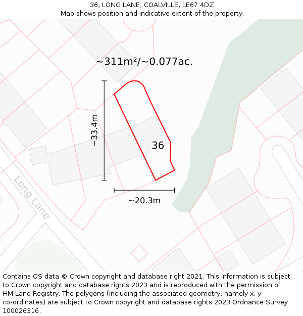 36, LONG LANE, COALVILLE, LE67 4DZ: Plot and title map