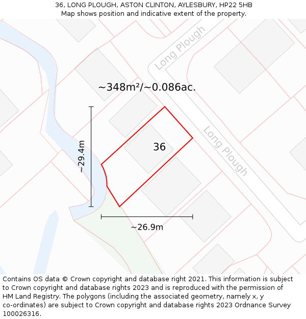 36, LONG PLOUGH, ASTON CLINTON, AYLESBURY, HP22 5HB: Plot and title map