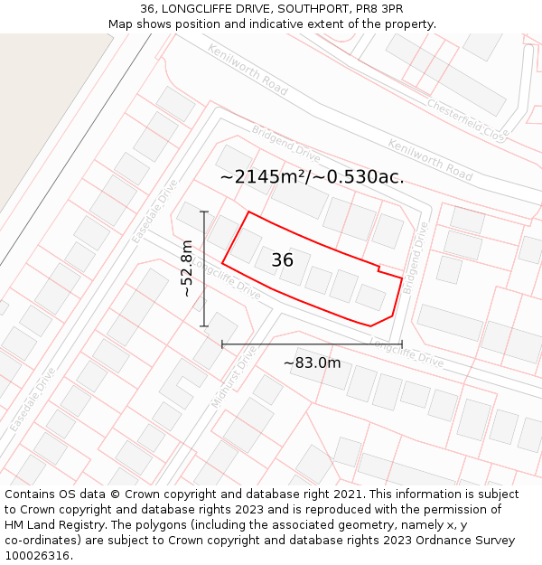 36, LONGCLIFFE DRIVE, SOUTHPORT, PR8 3PR: Plot and title map