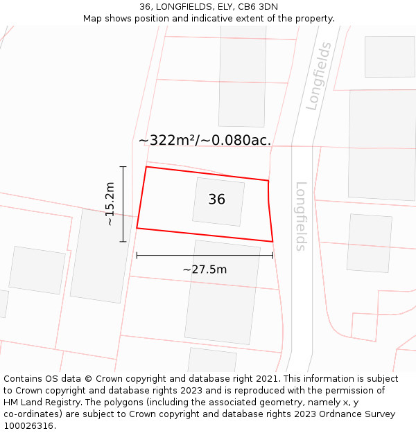 36, LONGFIELDS, ELY, CB6 3DN: Plot and title map