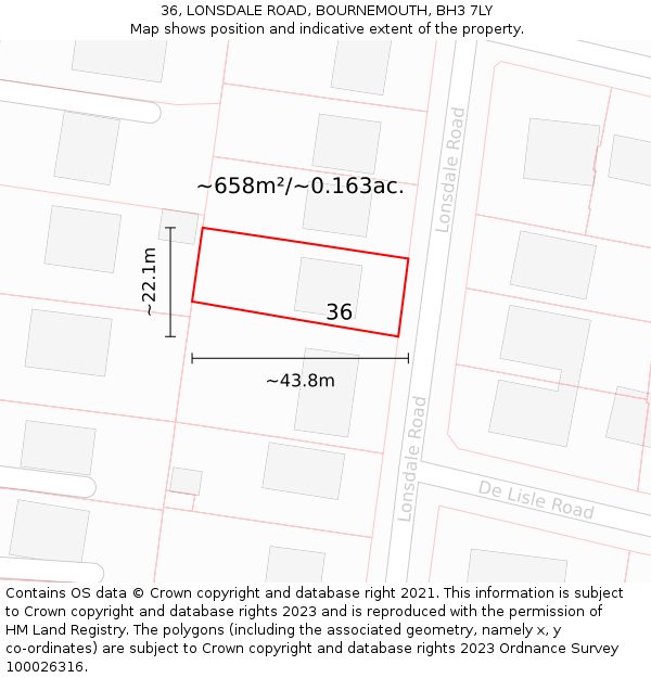 36, LONSDALE ROAD, BOURNEMOUTH, BH3 7LY: Plot and title map