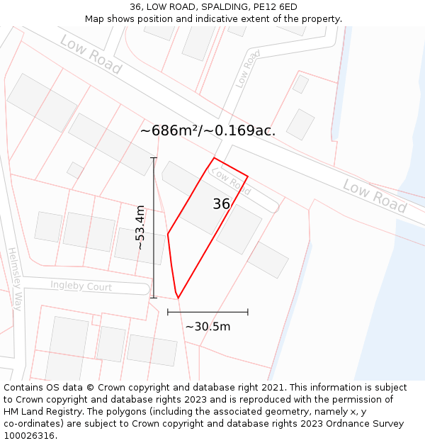 36, LOW ROAD, SPALDING, PE12 6ED: Plot and title map