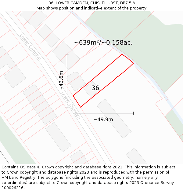 36, LOWER CAMDEN, CHISLEHURST, BR7 5JA: Plot and title map