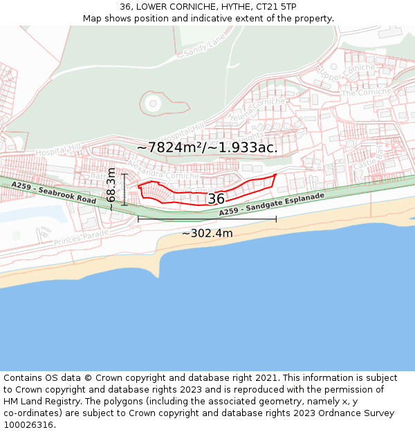 36, LOWER CORNICHE, HYTHE, CT21 5TP: Plot and title map