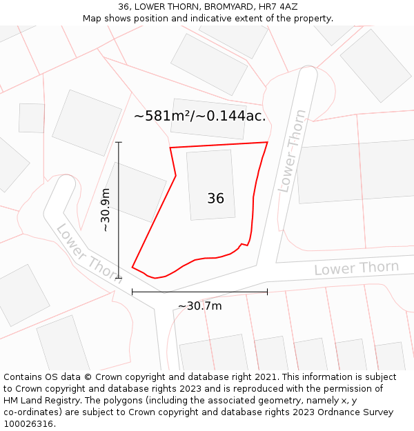 36, LOWER THORN, BROMYARD, HR7 4AZ: Plot and title map