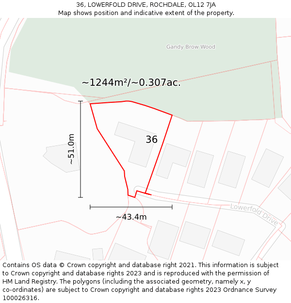 36, LOWERFOLD DRIVE, ROCHDALE, OL12 7JA: Plot and title map