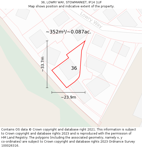 36, LOWRY WAY, STOWMARKET, IP14 1UF: Plot and title map