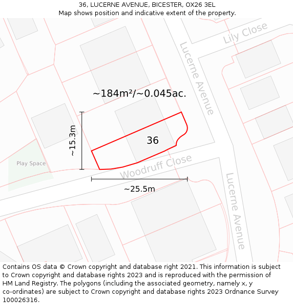 36, LUCERNE AVENUE, BICESTER, OX26 3EL: Plot and title map