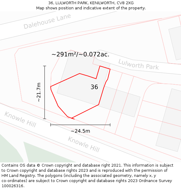 36, LULWORTH PARK, KENILWORTH, CV8 2XG: Plot and title map