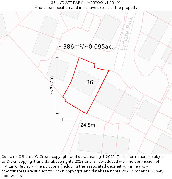 36, LYDIATE PARK, LIVERPOOL, L23 1XL: Plot and title map