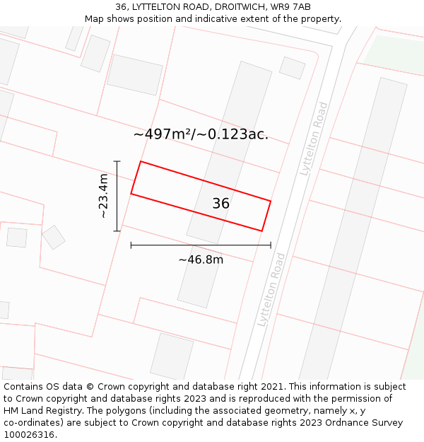 36, LYTTELTON ROAD, DROITWICH, WR9 7AB: Plot and title map