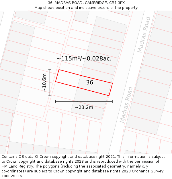 36, MADRAS ROAD, CAMBRIDGE, CB1 3PX: Plot and title map