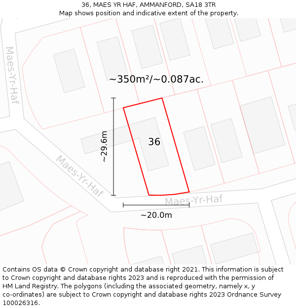 36, MAES YR HAF, AMMANFORD, SA18 3TR: Plot and title map