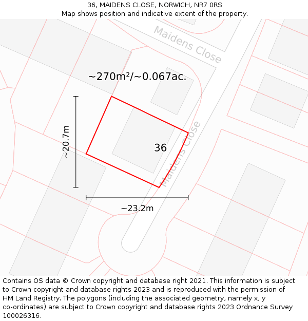36, MAIDENS CLOSE, NORWICH, NR7 0RS: Plot and title map