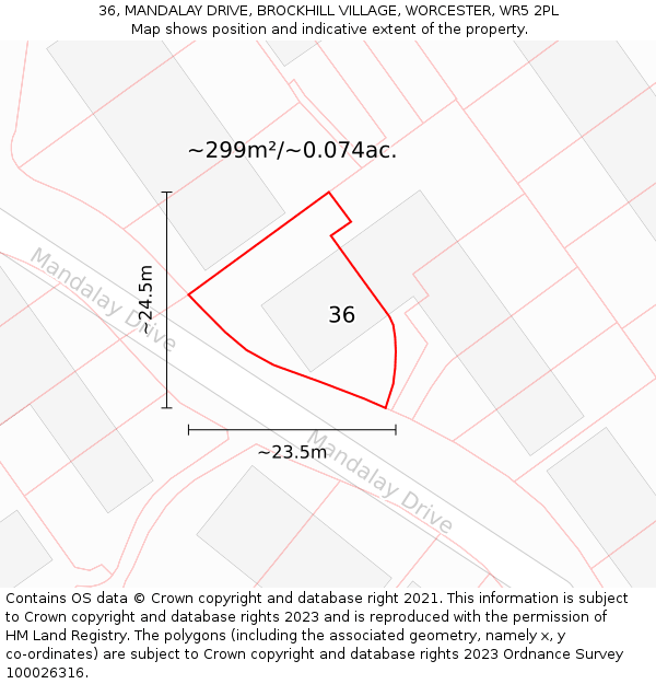 36, MANDALAY DRIVE, BROCKHILL VILLAGE, WORCESTER, WR5 2PL: Plot and title map