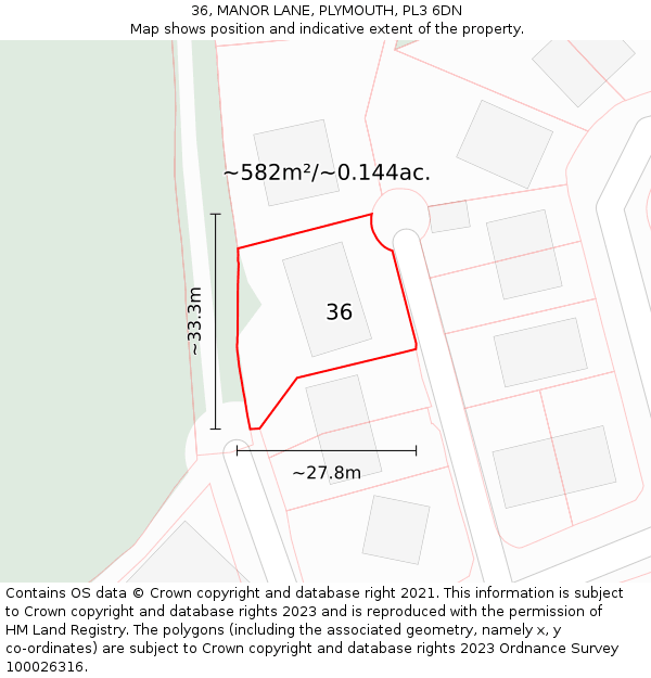 36, MANOR LANE, PLYMOUTH, PL3 6DN: Plot and title map