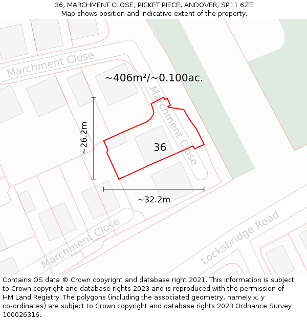 36, MARCHMENT CLOSE, PICKET PIECE, ANDOVER, SP11 6ZE: Plot and title map