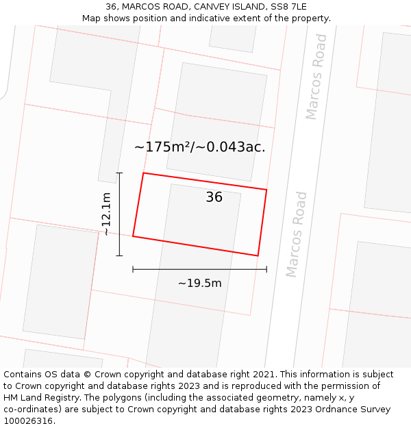 36, MARCOS ROAD, CANVEY ISLAND, SS8 7LE: Plot and title map