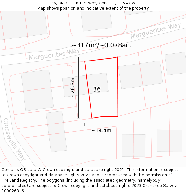 36, MARGUERITES WAY, CARDIFF, CF5 4QW: Plot and title map