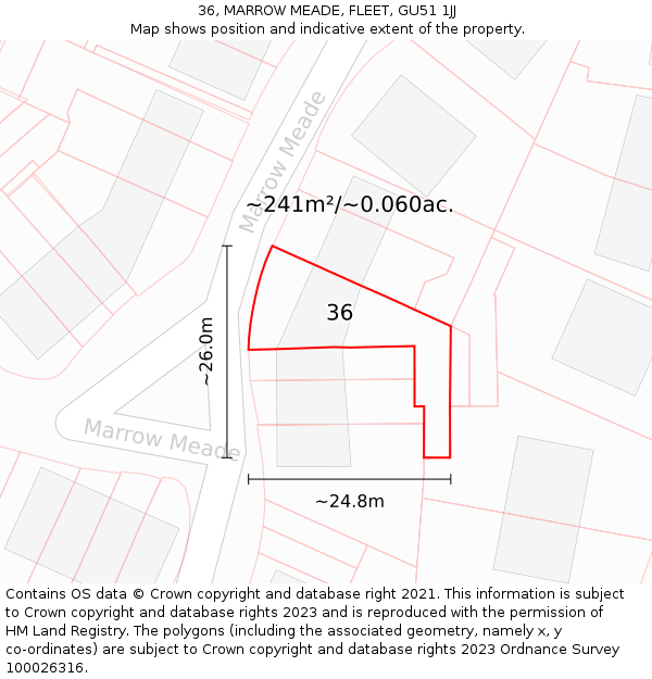 36, MARROW MEADE, FLEET, GU51 1JJ: Plot and title map