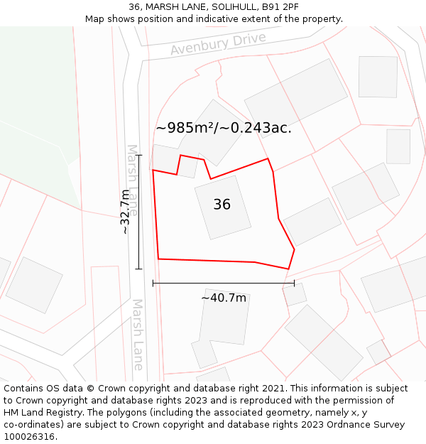 36, MARSH LANE, SOLIHULL, B91 2PF: Plot and title map