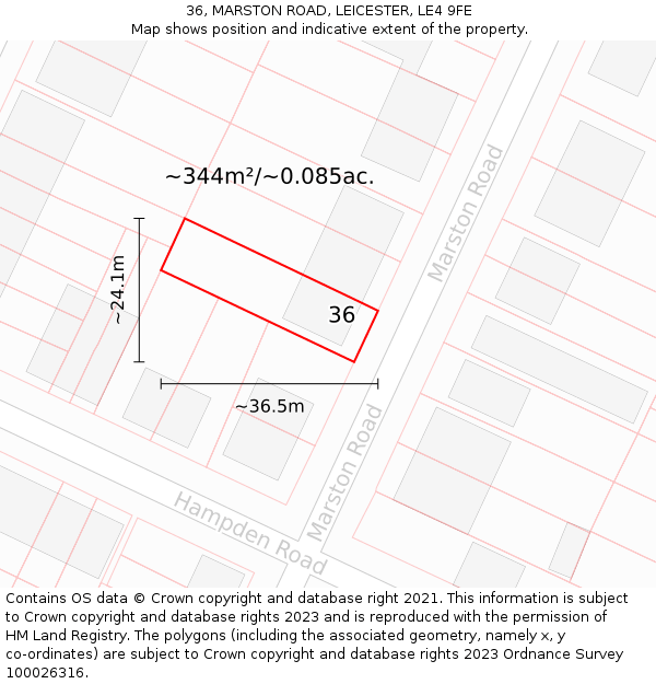 36, MARSTON ROAD, LEICESTER, LE4 9FE: Plot and title map