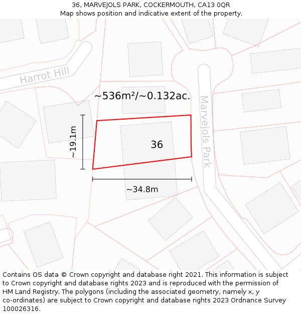 36, MARVEJOLS PARK, COCKERMOUTH, CA13 0QR: Plot and title map