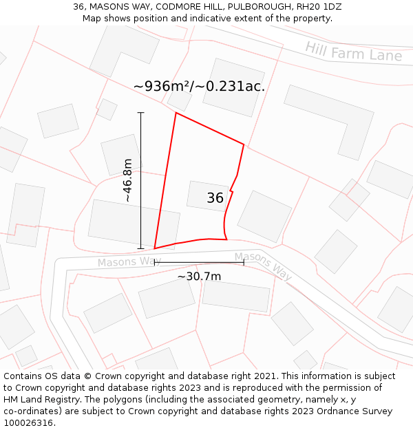 36, MASONS WAY, CODMORE HILL, PULBOROUGH, RH20 1DZ: Plot and title map