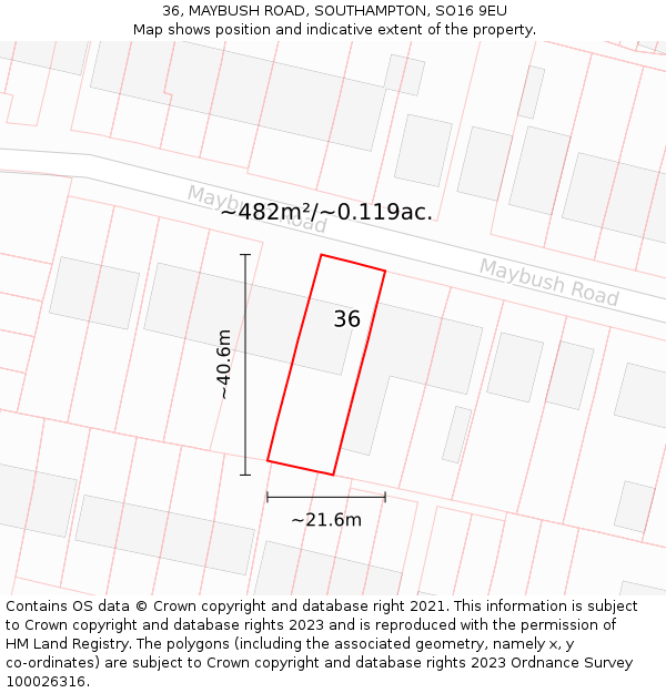36, MAYBUSH ROAD, SOUTHAMPTON, SO16 9EU: Plot and title map