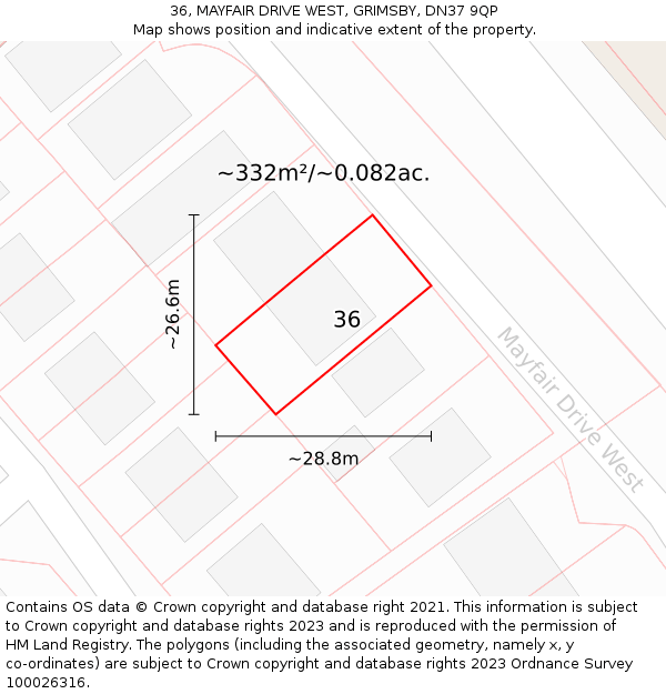 36, MAYFAIR DRIVE WEST, GRIMSBY, DN37 9QP: Plot and title map