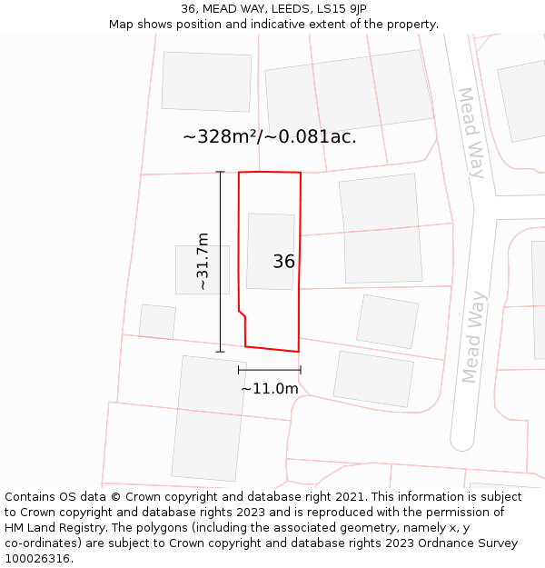 36, MEAD WAY, LEEDS, LS15 9JP: Plot and title map