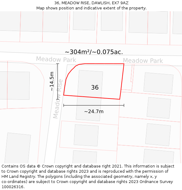 36, MEADOW RISE, DAWLISH, EX7 9AZ: Plot and title map