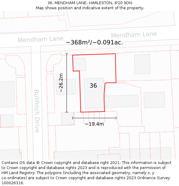 36, MENDHAM LANE, HARLESTON, IP20 9DN: Plot and title map