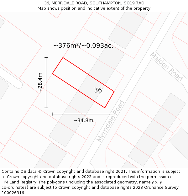 36, MERRIDALE ROAD, SOUTHAMPTON, SO19 7AD: Plot and title map