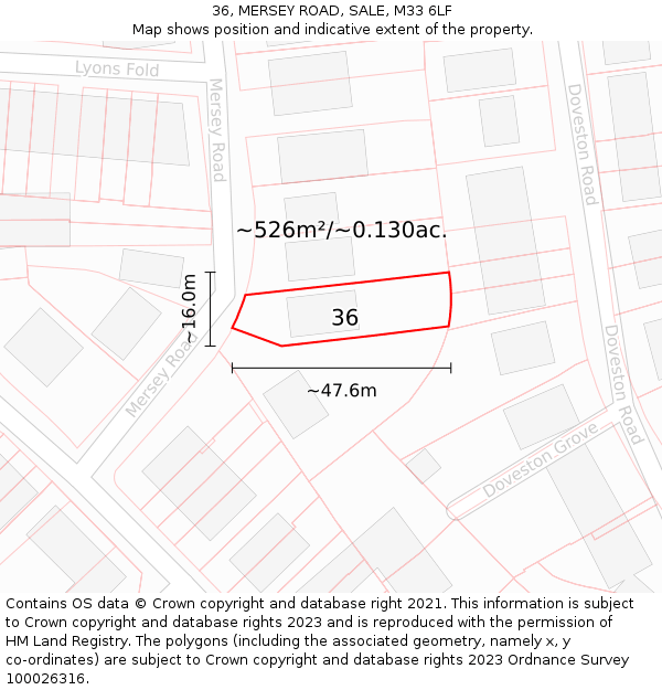36, MERSEY ROAD, SALE, M33 6LF: Plot and title map