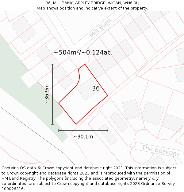 36, MILLBANK, APPLEY BRIDGE, WIGAN, WN6 9LJ: Plot and title map