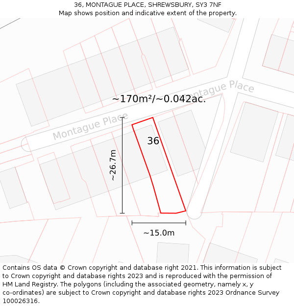 36, MONTAGUE PLACE, SHREWSBURY, SY3 7NF: Plot and title map