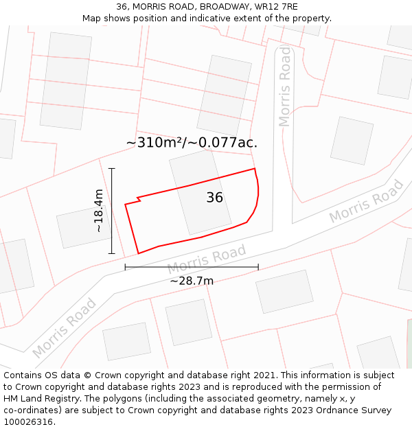 36, MORRIS ROAD, BROADWAY, WR12 7RE: Plot and title map