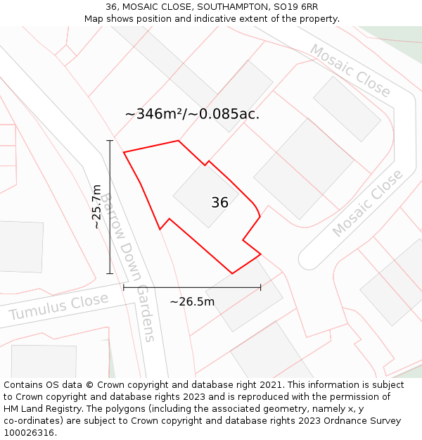 36, MOSAIC CLOSE, SOUTHAMPTON, SO19 6RR: Plot and title map