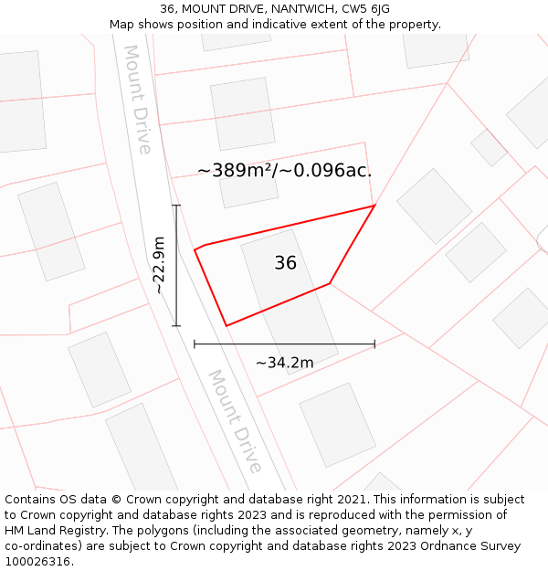 36, MOUNT DRIVE, NANTWICH, CW5 6JG: Plot and title map