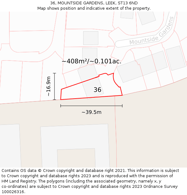 36, MOUNTSIDE GARDENS, LEEK, ST13 6ND: Plot and title map