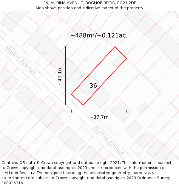 36, MURINA AVENUE, BOGNOR REGIS, PO21 2DB: Plot and title map