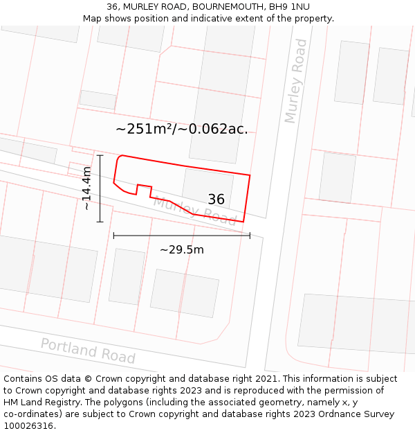 36, MURLEY ROAD, BOURNEMOUTH, BH9 1NU: Plot and title map