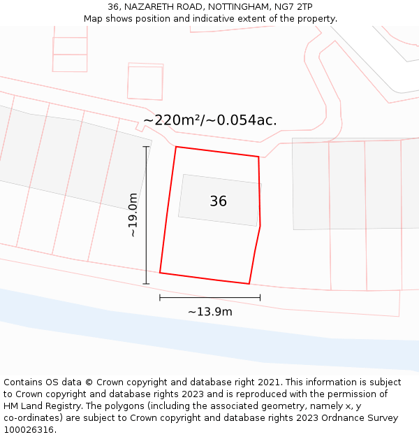 36, NAZARETH ROAD, NOTTINGHAM, NG7 2TP: Plot and title map