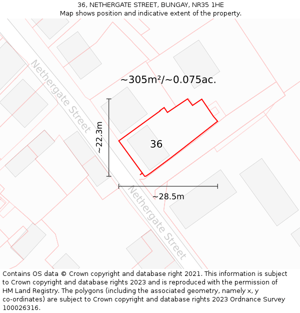 36, NETHERGATE STREET, BUNGAY, NR35 1HE: Plot and title map