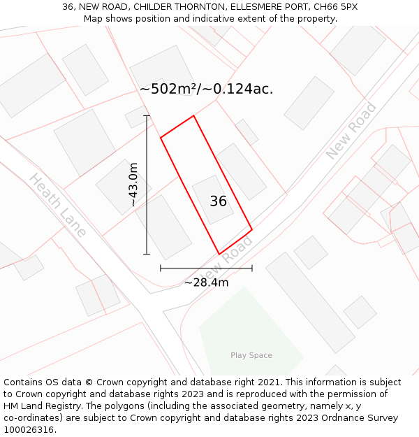 36, NEW ROAD, CHILDER THORNTON, ELLESMERE PORT, CH66 5PX: Plot and title map