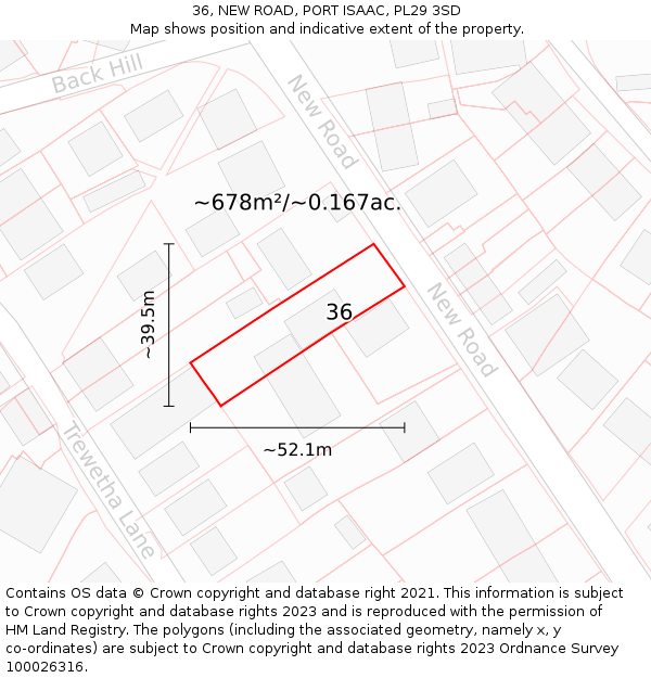 36, NEW ROAD, PORT ISAAC, PL29 3SD: Plot and title map