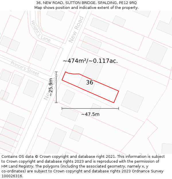 36, NEW ROAD, SUTTON BRIDGE, SPALDING, PE12 9RQ: Plot and title map